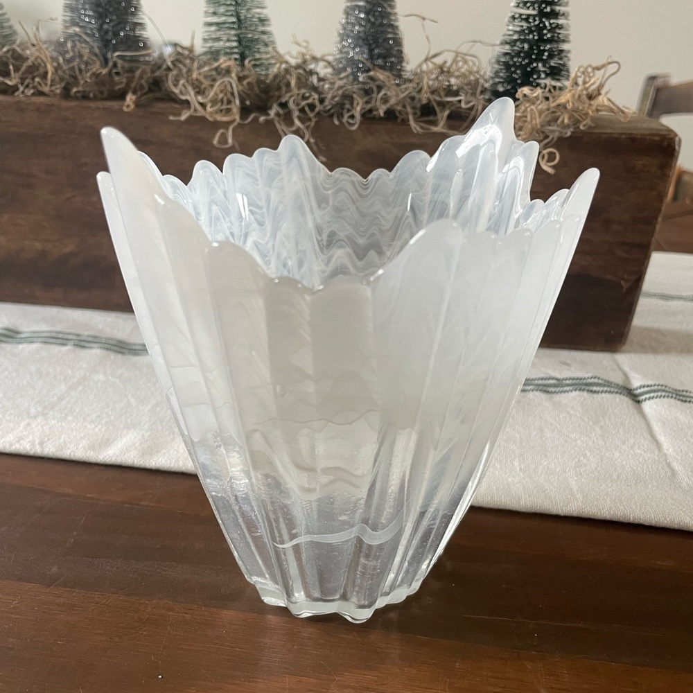 Glass Votive Candle Holder White / Clear Ice Crystal Winter Look